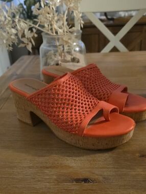 BareTraps Orange Woven Cork Platform Mules